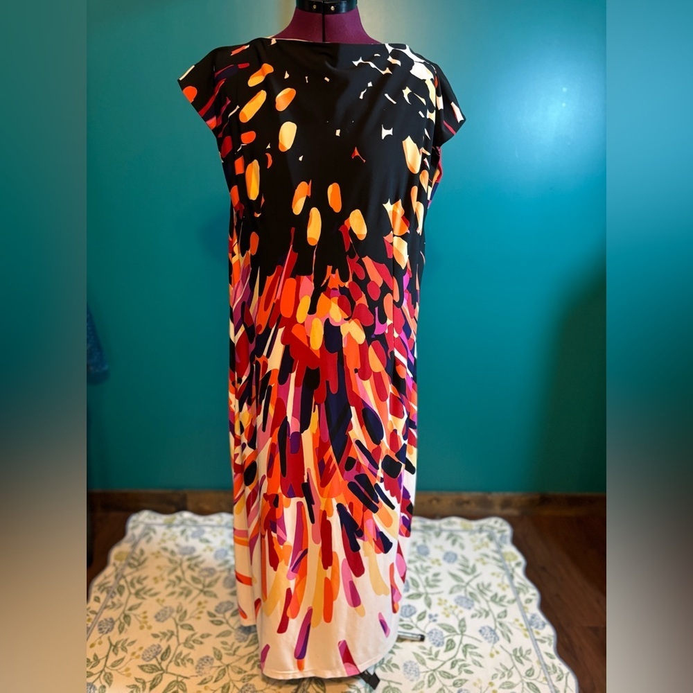 Melissa Masse Black and Orange Asymmetrical Sheath Dress